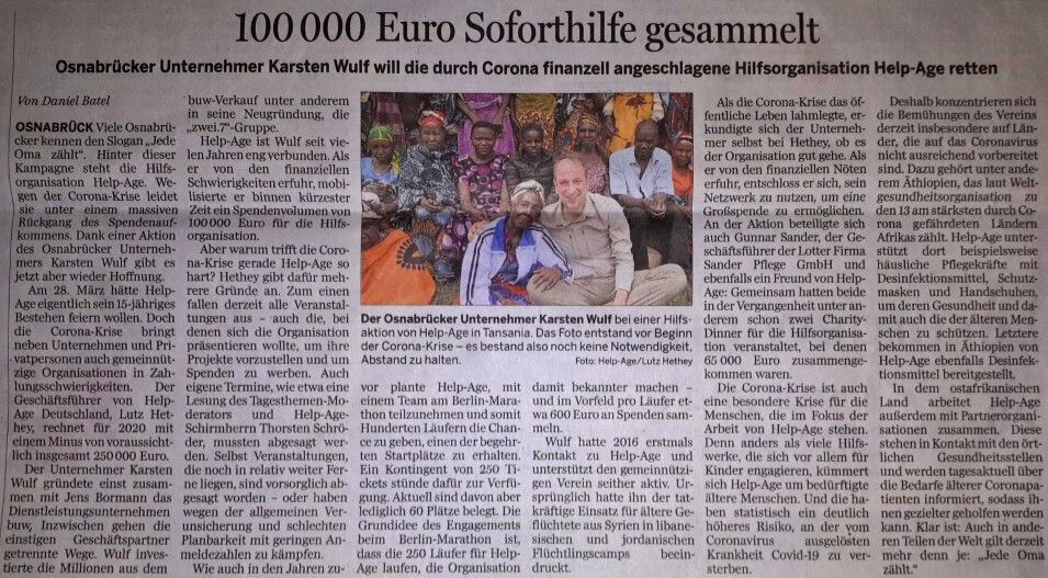 NOZ Artikel 100 000 Euro Soforthilfe.